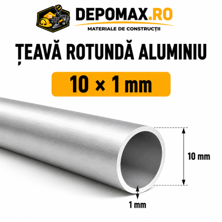 Teava rotunda aluminiu 10 x 1 mm, 6 metri (6060)